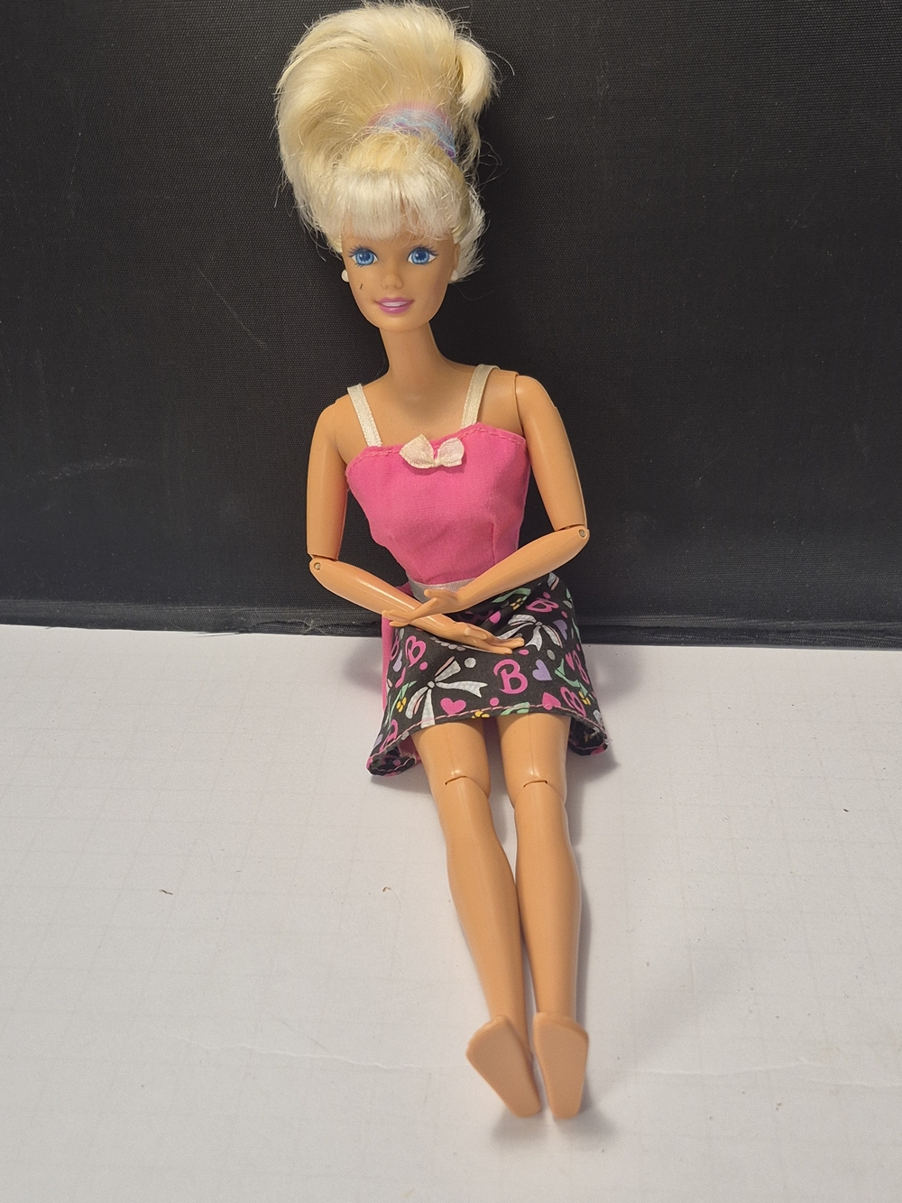 Vintage 1997 Mattel Blonde Doll in Pink Dress with Blue Waistband